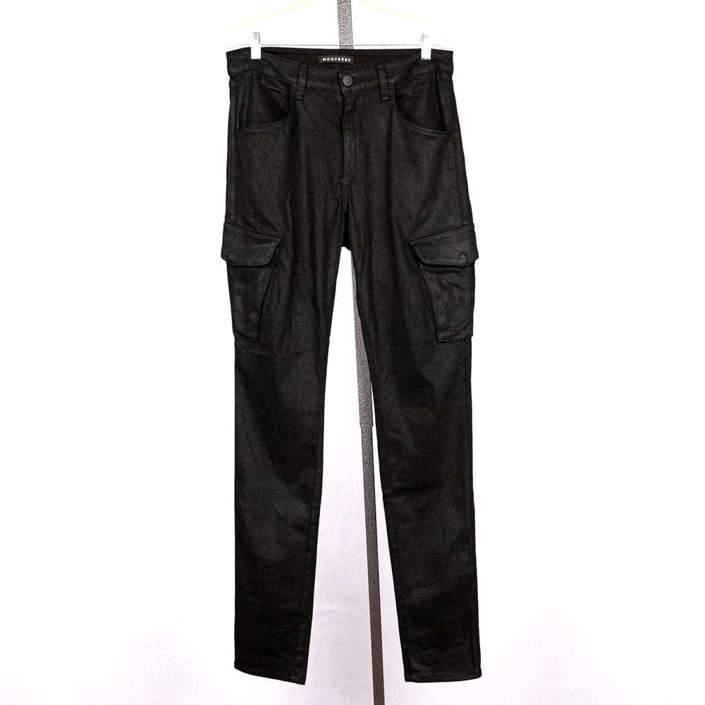 Monfrere Preston Noir Coated Twill Tapered Cargo Pants Men's Size 34 Modern Edgy